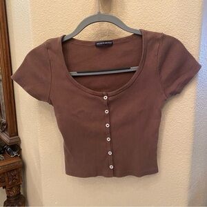 BRANDY MELVILLE Brown Ribbed Button Front Cropped Top Size One Size